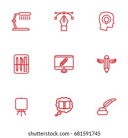 Set Of 9 Creative Outline Icons Set.Collection Of Easel, Concept, Writing And Other Elements.