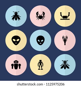 Set of 9 creature filled icons such as crab, fly, alien head