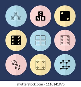 Set of 9 cube filled and outline icons such as abc cube, dice, cube