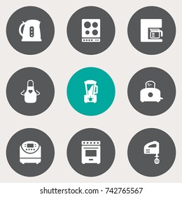 Set Of 9 Culinary Icons Set. Collection Of Furnace, Blender, Cooking And Other Elements.