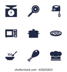 Set Of 9 Culinary Icons Set.Collection Of Chef Cap, Non-Stick, Saucepan And Other Elements.
