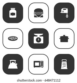 Set Of 9 Culinary Icons Set.Collection Of Saucepan, Blender, Kitchen Rasp And Other Elements.
