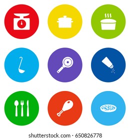 Set Of 9 Culinary Icons Set.Collection Of Silverware, Loaf, Weighing Machine And Other Elements.