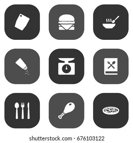 Set Of 9 Culinary Icons Set.Collection Of Sandwich, Cutting Surface, Poultry Foot Elements.