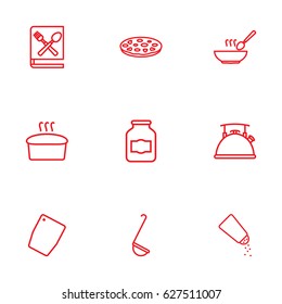Set Of 9 Culinary Outline Icons Set.Collection Of Bread, Soup, Kettle And Other Elements.