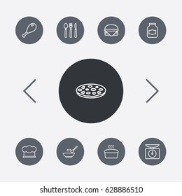 Set Of 9 Culinary Outline Icons Set.Collection Of Jug, Pizza, Soup And Other Elements.