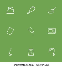 Set Of 9 Culinary Outline Icons Set.Collection Of Salt, Microwave, Mixer And Other Elements.