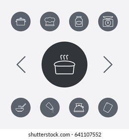 Set Of 9 Culinary Outline Icons Set.Collection Of Pan, Jug, Soup And Other Elements.