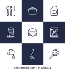 Set Of 9 Culinary Outline Icons Set. Collection Of Jug, Ladle, Cutlery And Other Elements.