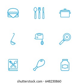Set Of 9 Culinary Outline Icons Set.Collection Of Jug, Chicken Leg, Book Of Recipes And Other Elements.