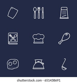 Set Of 9 Culinary Outline Icons Set.Collection Of Cutlery, Book Of Recipes, Kettle And Other Elements.