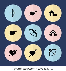 Set of 9 cupid filled icons such as house, heart with arrow
