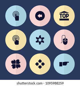 Set of 9 cursor filled icons such as arrow left, hands, touchscreen, pointing, mouse, move