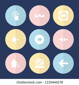 Set of 9 cursor filled icons such as arrow right, back, arrow up, arrow, top of cargo box