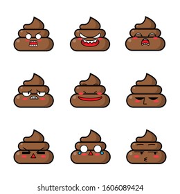 Set of 9 cute poop emoticons