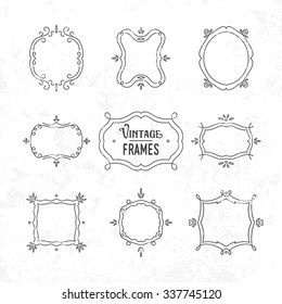 Set of 9 cute vintage frames of different orientations and formats for your designs