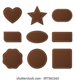 Set of 9 Dark Brown Chocolate Blank Badge Label Mix Shape with Shadow - Vector