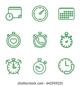  set of 9 deadline outline icons such as alarm, stopwatch, clock, calendar