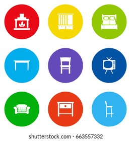 Set Of 9 Decor Icons Set.Collection Of Chimney, Couch, Stool And Other Elements.