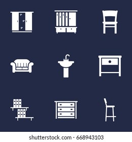 Set Of 9 Decor Icons Set.Collection Of Bookcase, Sink, Commode And Other Elements.