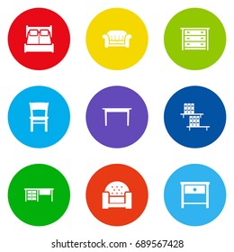 Set Of 9 Decor Icons Set.Collection Of Couch, Bookcase, Stool And Other Elements.