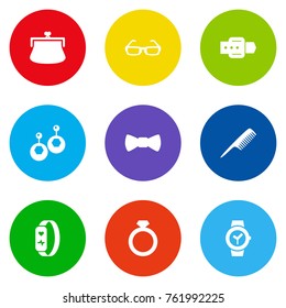 Set Of 9 Decorating Icons Set.Collection Of Clock, Purse, Bow Tie And Other Elements.