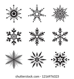Set of 9 decorative blue snowflakes. Snowflakes icon. Vector illustration.