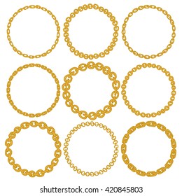 Set of 9 decorative circle border frames. Gold Chain round wreaths for use as a decorative element, for logo or emblem. These pattern brush you can find in my portfolio