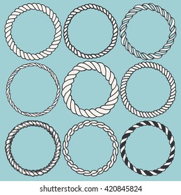 Set of 9 decorative circle border frames. Rope round wreaths for use as a decorative element, for logo or emblem. These pattern brush you can find in my portfolio