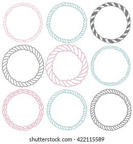 Set of 9 decorative circle border frames. Rope round wreaths for use as a decorative element, for logo or emblem. These pattern brush you can find in my portfolio