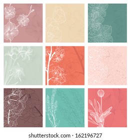 set of 9 decorative floral invitations for life events with place for text