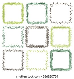 Set of 9 decorative square frames. Ornate square wreaths for use as a decorative element, for logo or emblem. These pattern brush you can find in my portfolio