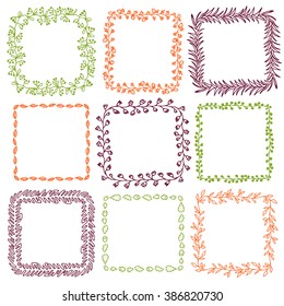 Set of 9 decorative square frames. Ornate square wreaths for use as a decorative element, for logo or emblem. These pattern brush you can find in my portfolio