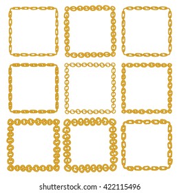 Set of 9 decorative square gold border frames. Golden square wreaths for use as a decorative element, for logo, emblem. These pattern brush you can find in my portfolio