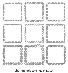 Set of 9 decorative square iron border frames. Silver square wreaths for use as a decorative element, for logo, emblem. Ornamental borders. These pattern brush you can find in my portfolio