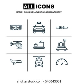 Set Of 9 Delivery Icons. Includes Chopper, Air Transport, Flight Vehicle And Other Symbols. Beautiful Design Elements.