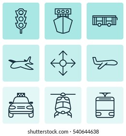 Set Of 9 Delivery Icons. Includes Chopper, Air Transport, Vehicle And Other Symbols. Beautiful Design Elements.