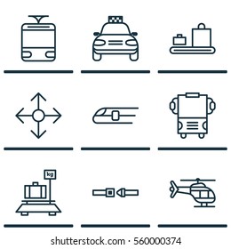 Set Of 9 Delivery Icons. Includes Baggage, Transport, Metro And Other Symbols. Beautiful Design Elements.