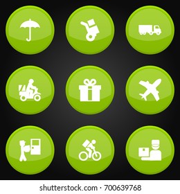 Set Of 9 Delivery Icons Set.Collection Of Aircraft, Shipping, Umbrella And Other Elements.