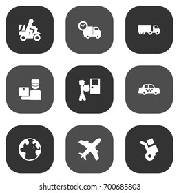 Set Of 9 Delivery Icons Set.Collection Of Courier, World, Van And Other Elements.