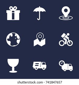 Set Of 9 Delivery Icons Set.Collection Of Present, Delivery, Gps And Other Elements.