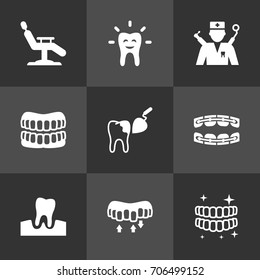 Set Of 9 Dentist Icons Set.Collection Of Stabilize, Gingivitis, Armchair And Other Elements.