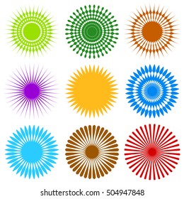 Set of 9 different element with random radial lines