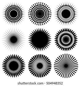 Set of 9 different element with random radial lines