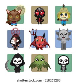 Set of 9 different Halloween monster mascots