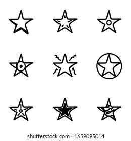 Set of 9 different hand drawn stars, rough handmade, black doodles isolated on white background EPS Vector

