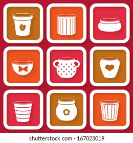 Set of 9 different icons with flower pots. Eps10
