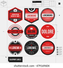 Set of 9 different labels/badges in draft style. EPS10
