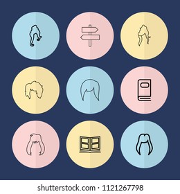 Set of 9 different outline icons such as woman hairstyle, photo album