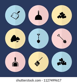 Set of 9 dirt filled icons such as dustpan, mud, shovel